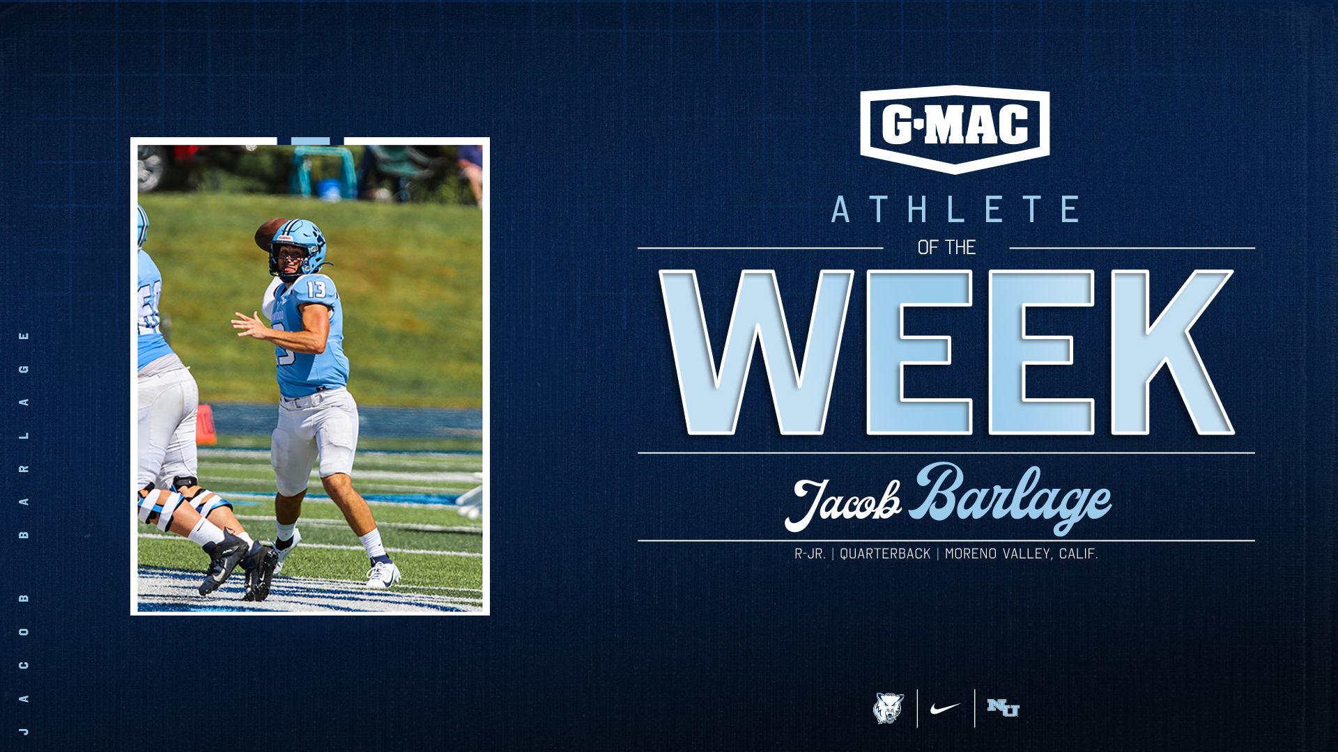 Jacob Barlage Named G-MAC Offensive Athlete of the Week