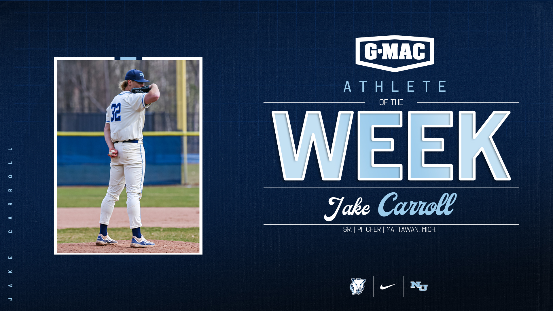 Jake Carroll Named G-MAC Pitcher of the Week